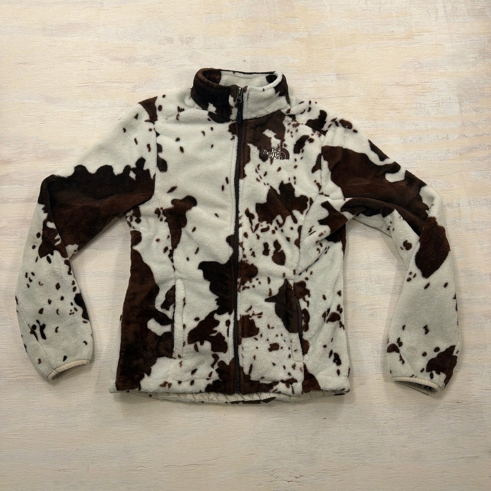 The North Face Fleece Jacket Summit Series M Cow Print Brown White Womens